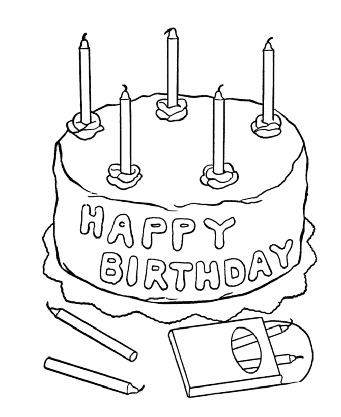 BlueBonkers - Kids Birthday Cake Coloring Page Sheets - Free Printable
