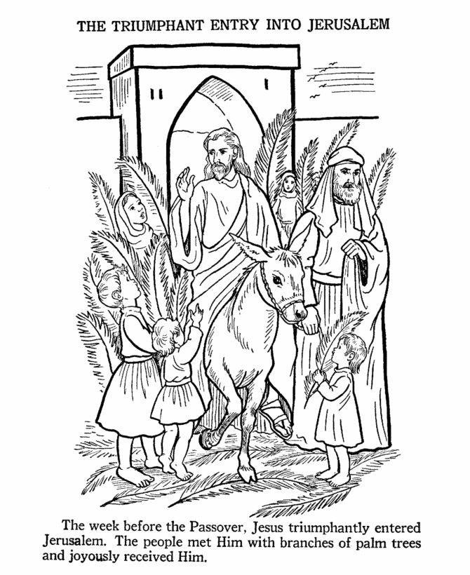 Easter Bible Coloring page - Jesus entering Jerusalem at passover