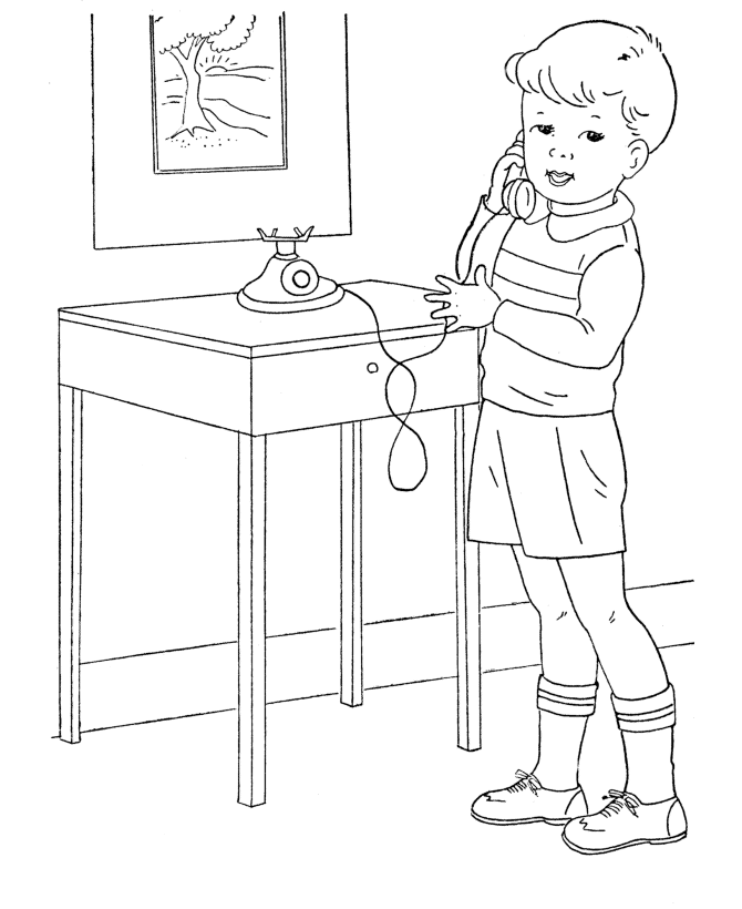BlueBonkers: Boy Coloring Pages - Boy on the phone - Free Printable