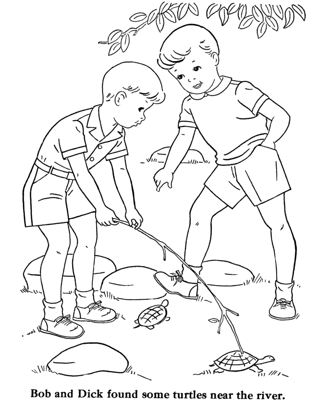 Bluebonkers: Boy Coloring Pages - Play With Turtles - Free Printable