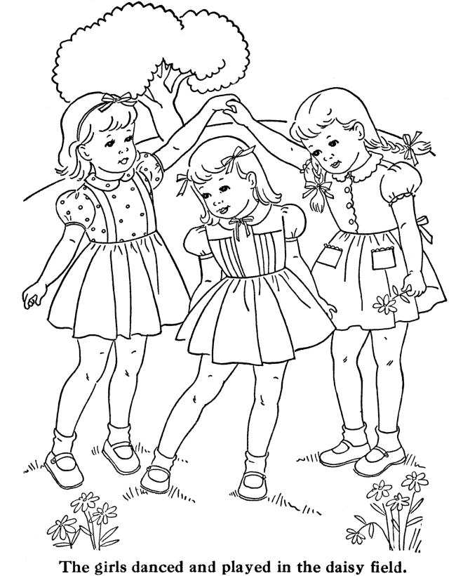 BlueBonkers: Girl Coloring Pages - Little girls play - Free Printable