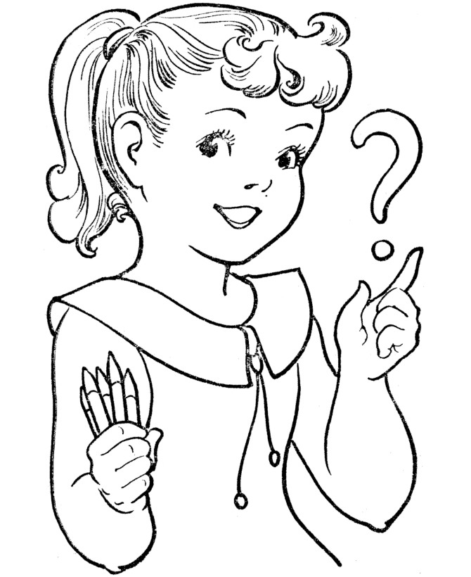 BlueBonkers: Girl Coloring Pages - Question Girl - Free Printable Kids