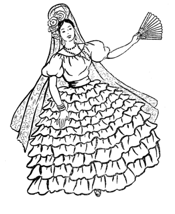 BlueBonkers: Girl Coloring Pages  Spanish Girl  Free 