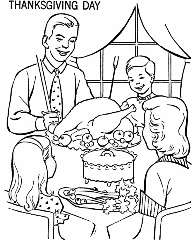 Thanksgiving Dinner Coloring Page Sheets Family at