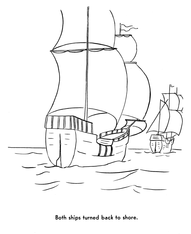 Mayflower and the Speedwell return to port - Pilgrims Story of First Thanksgiving Coloring page
